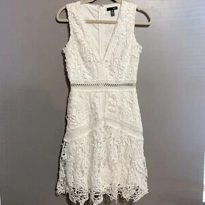 Aqua White Crochet Deep V Neckline Sleeveless Fit & Flare Dress Size XS